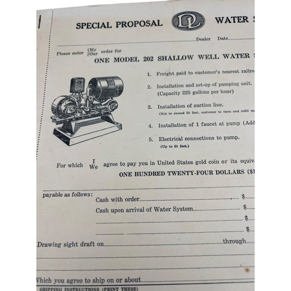 1927 Special Proposal Water Systems Order Form Booklet Shallow Well Water System - Picture 4 of 5
